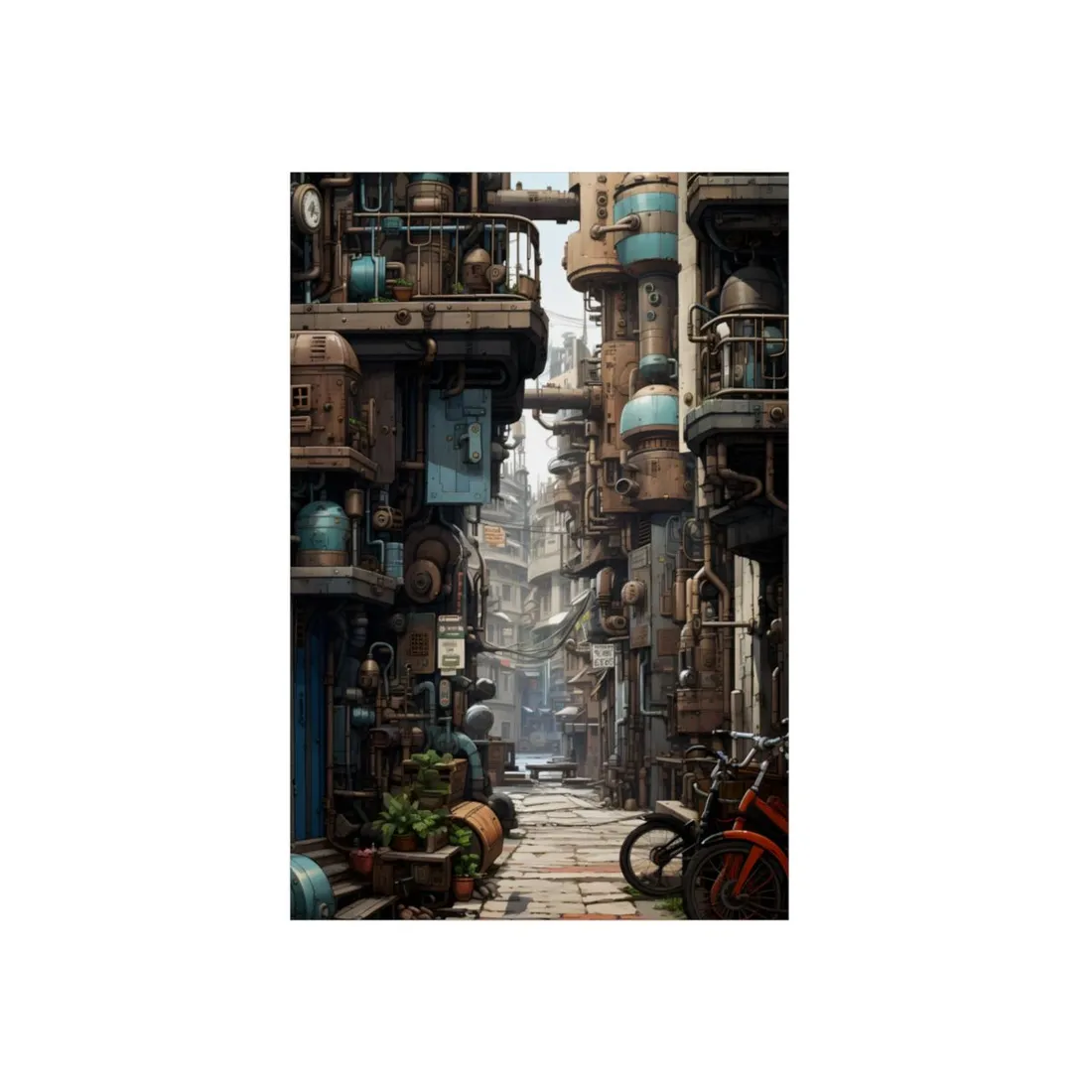 Steampunk Urban Decay: Post-Apocalyptic Cityscape at Dusk - Metal Poster