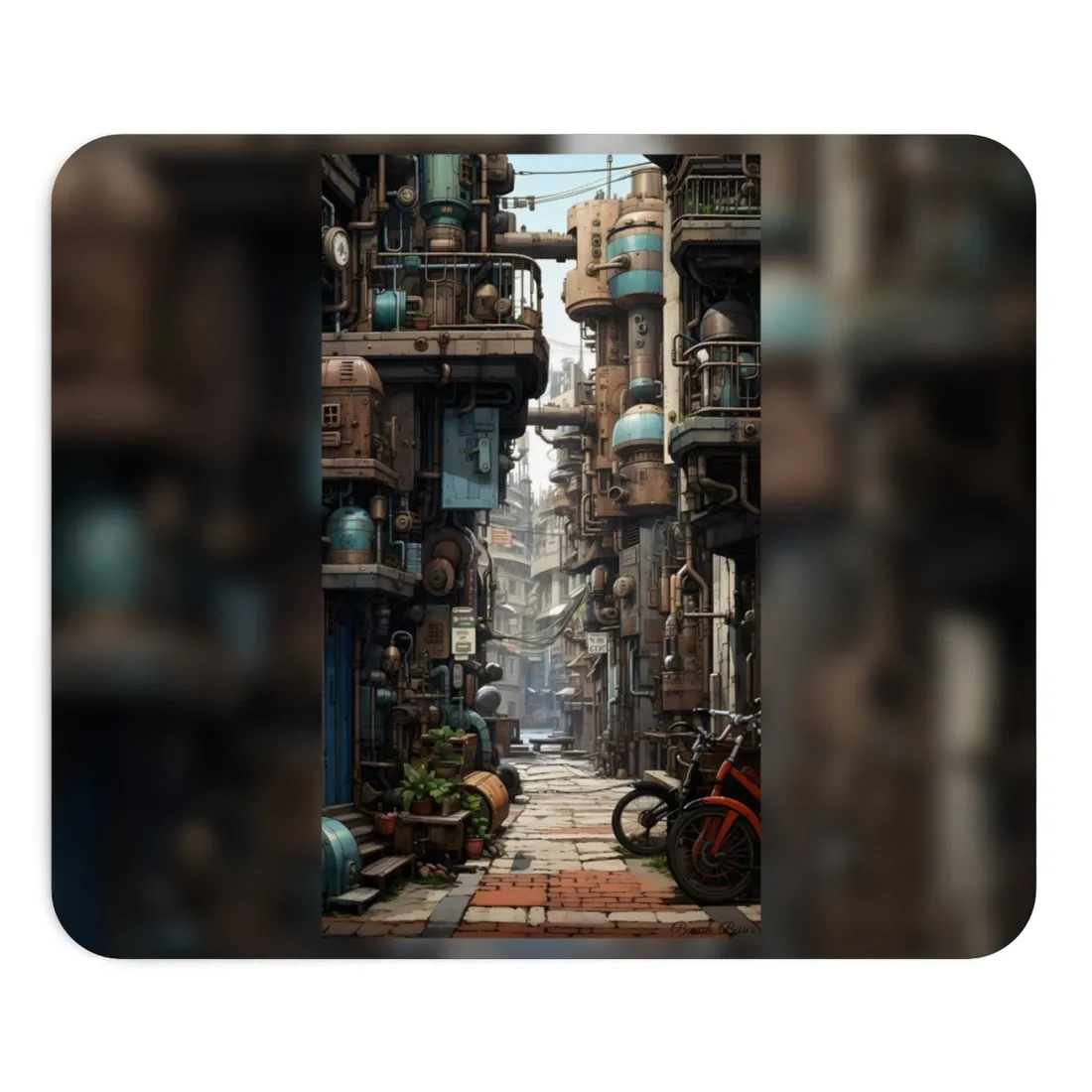 Steampunk Urban Decay: Post-Apocalyptic Cityscape at Dusk - Mouse Pad
