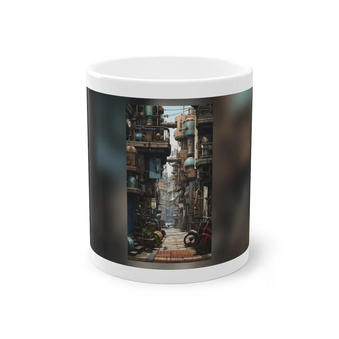 Steampunk Urban Decay: Post-Apocalyptic Cityscape at Dusk - Mug