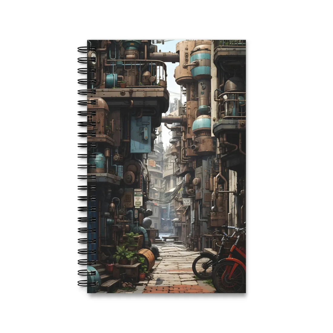 Steampunk Urban Decay: Post-Apocalyptic Cityscape at Dusk - Spiral Notebook