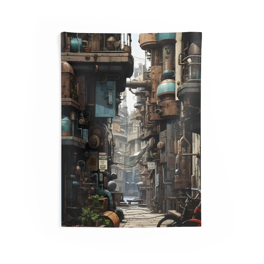 Steampunk Urban Decay: Post-Apocalyptic Cityscape at Dusk - Wall Tapestry