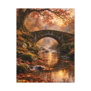 Stone Bridge in Autumn Forest Canvas Print