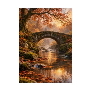 Stone Bridge in Autumn Forest Poster