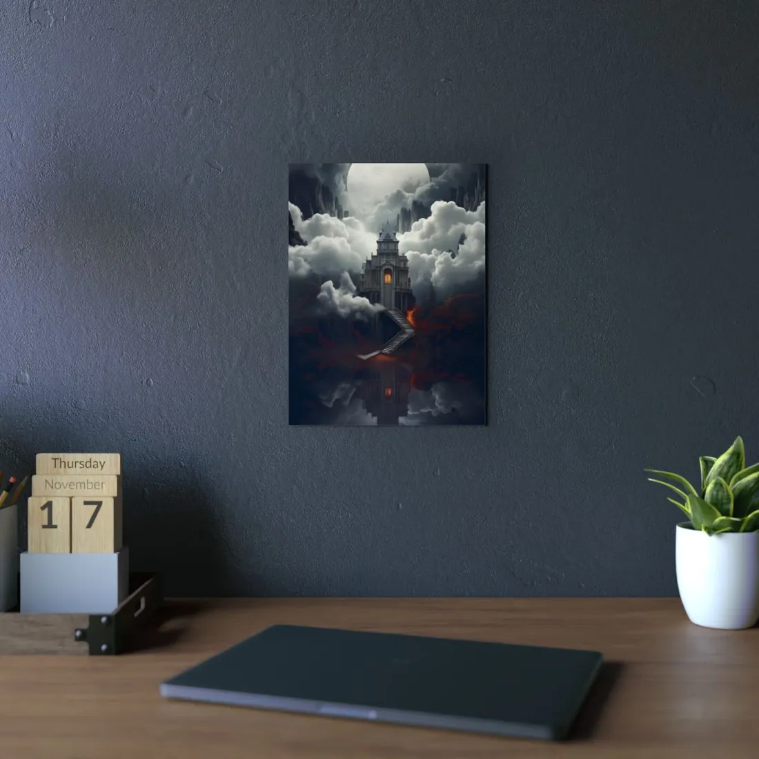 Storm Tower Over Fire: Dramatic Fantasy Lighthouse Art - Metal Poster