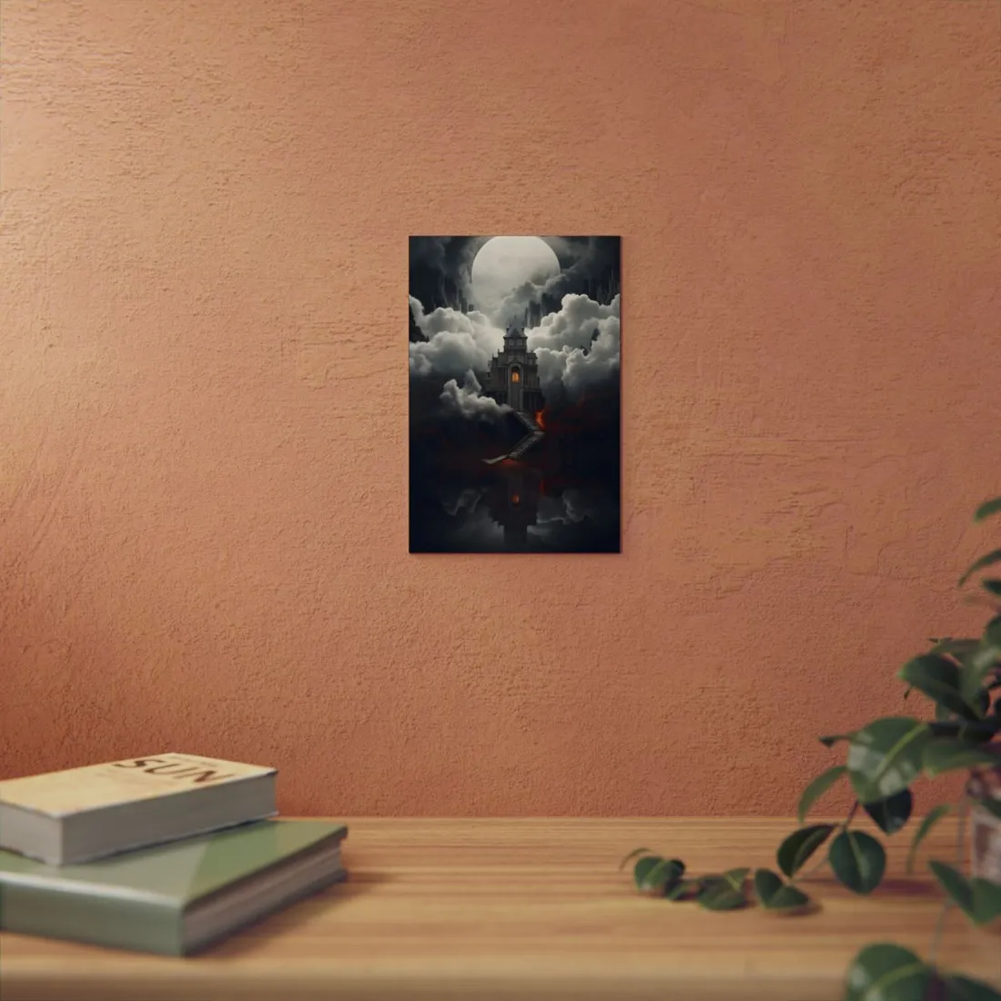 Storm Tower Over Fire: Dramatic Fantasy Lighthouse Art - Metal Poster