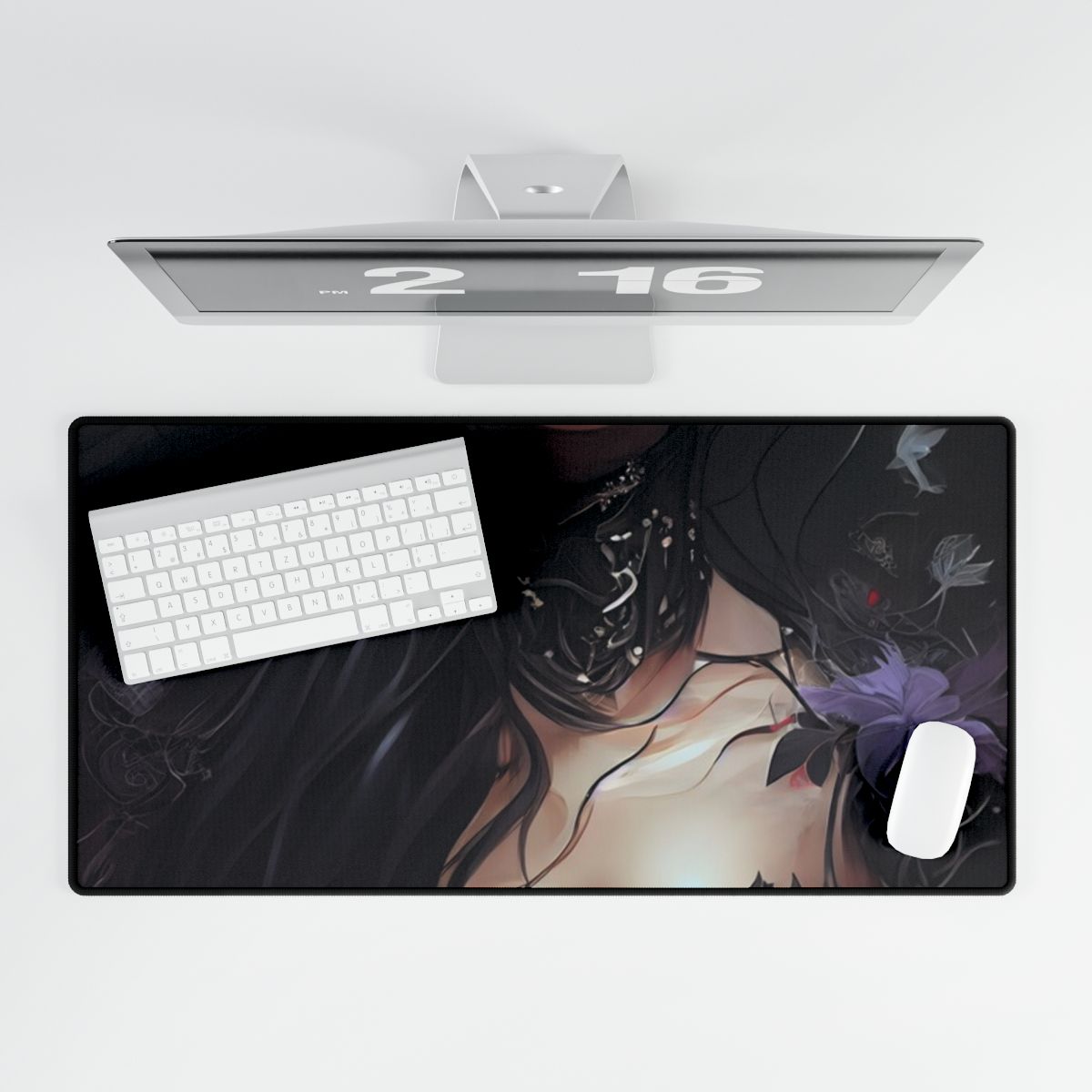 Striking Woman Portrait: Black Hair Artwork - Desk Mat