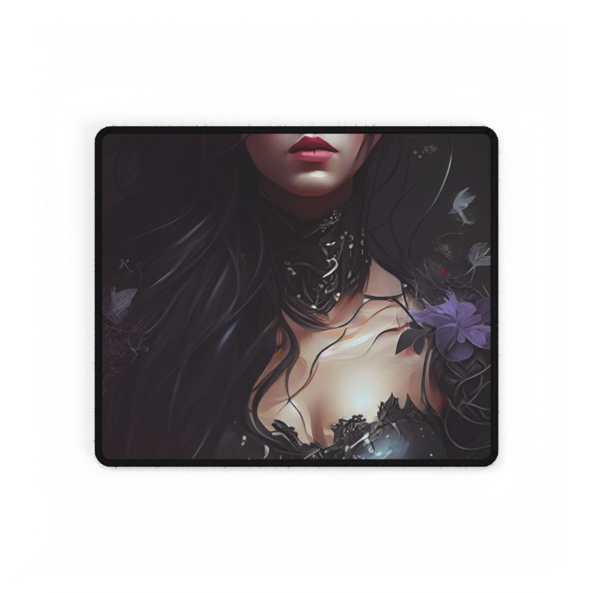 Striking Woman Portrait: Black Hair Artwork - Desk Mat