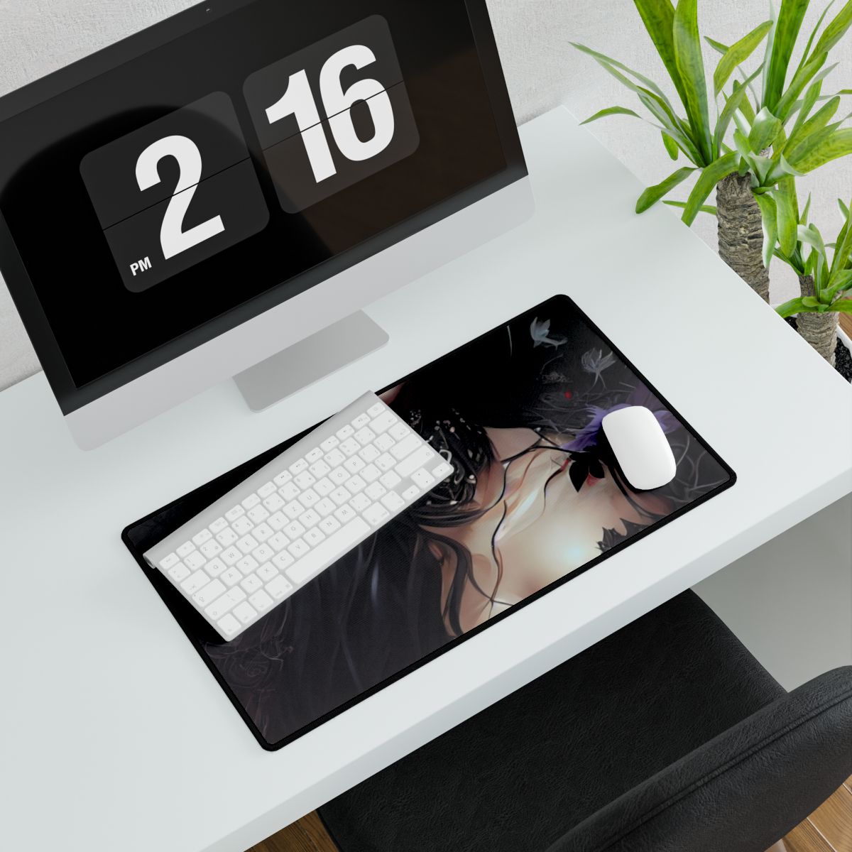 Striking Woman Portrait: Black Hair Artwork - Desk Mat