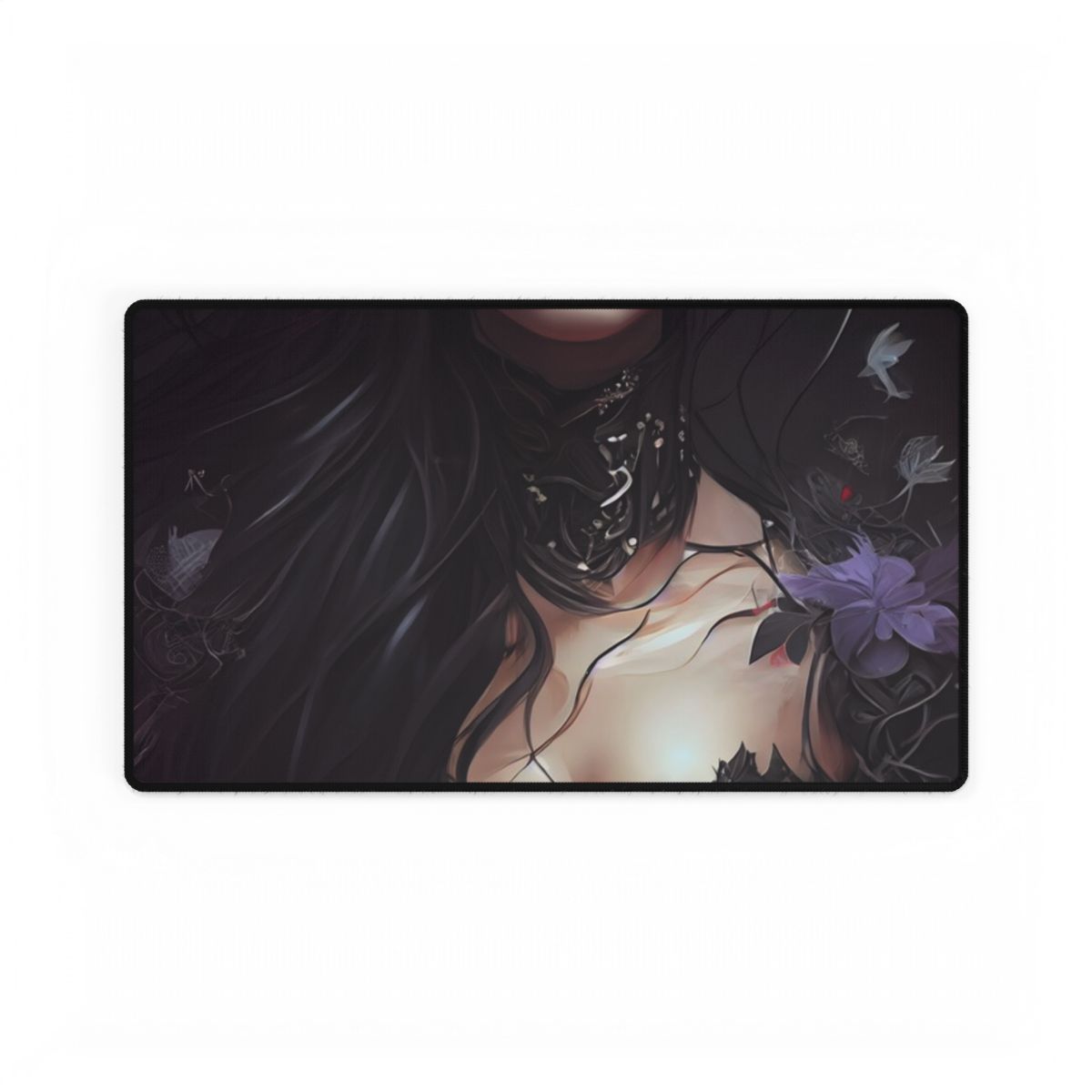 Striking Woman Portrait: Black Hair Artwork - Desk Mat