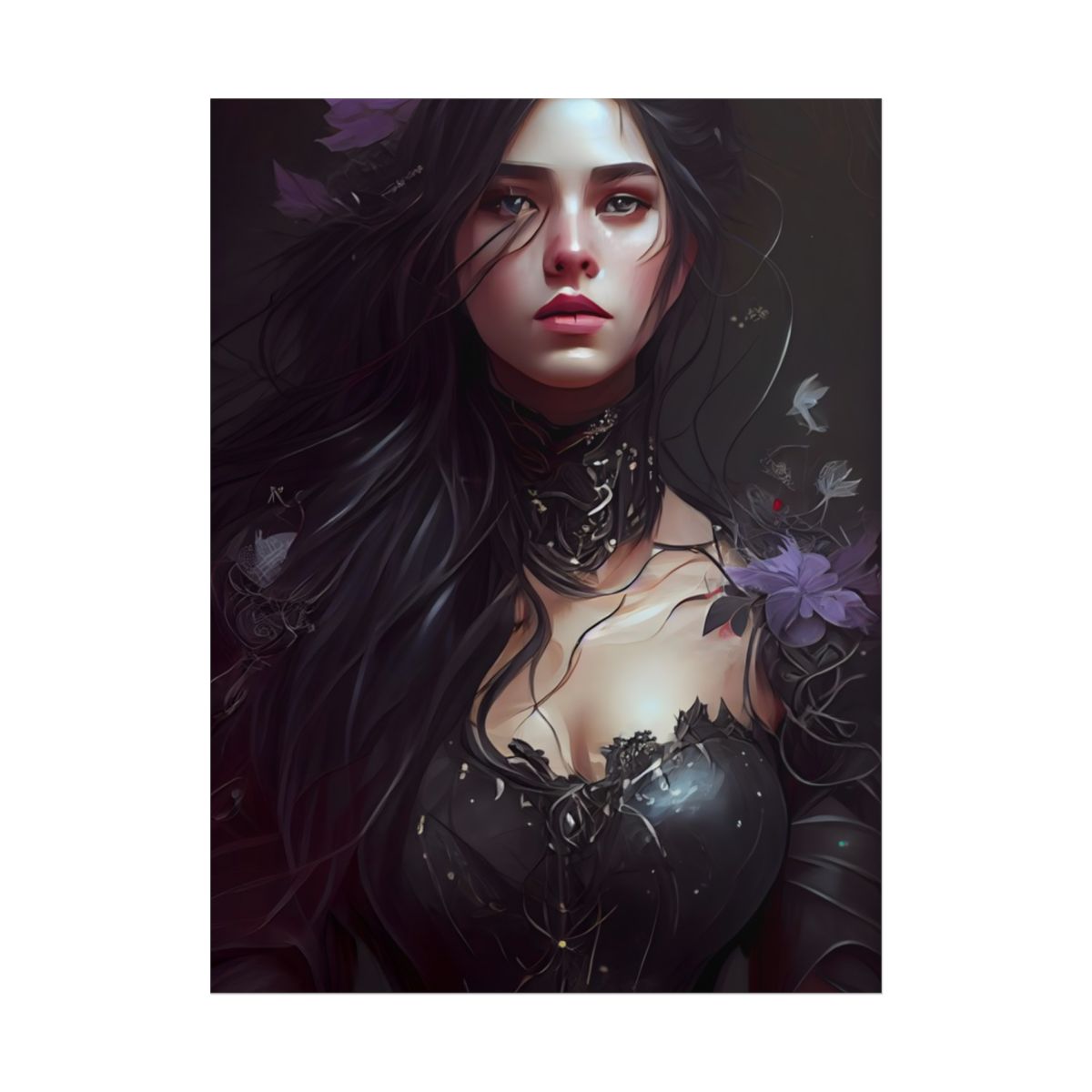 Striking Woman Portrait: Black Hair Artwork - Poster