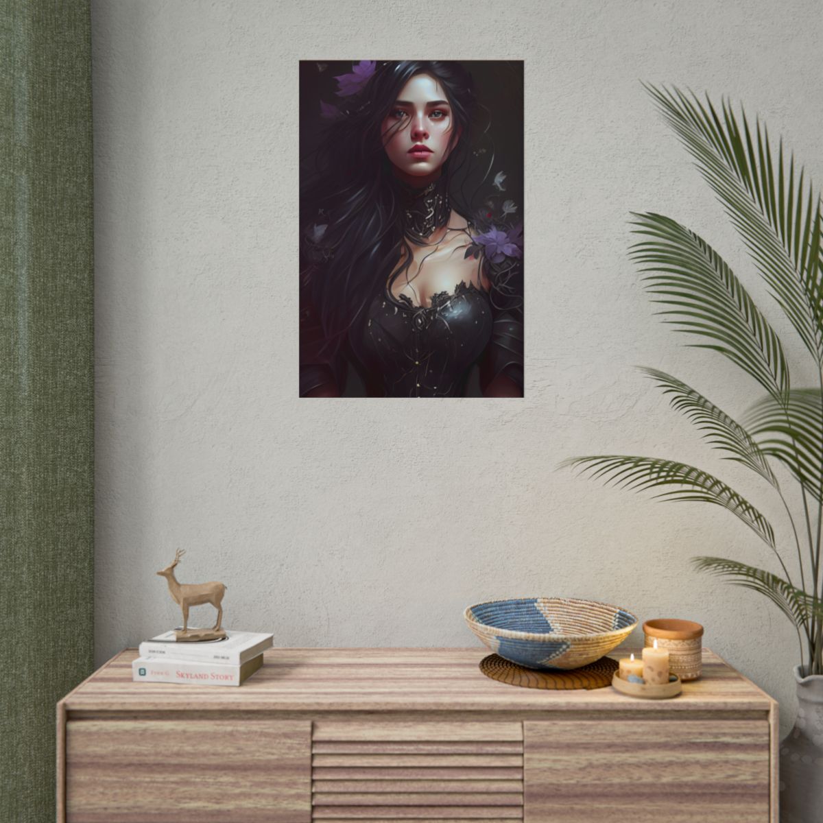 Striking Woman Portrait: Black Hair Artwork - Poster