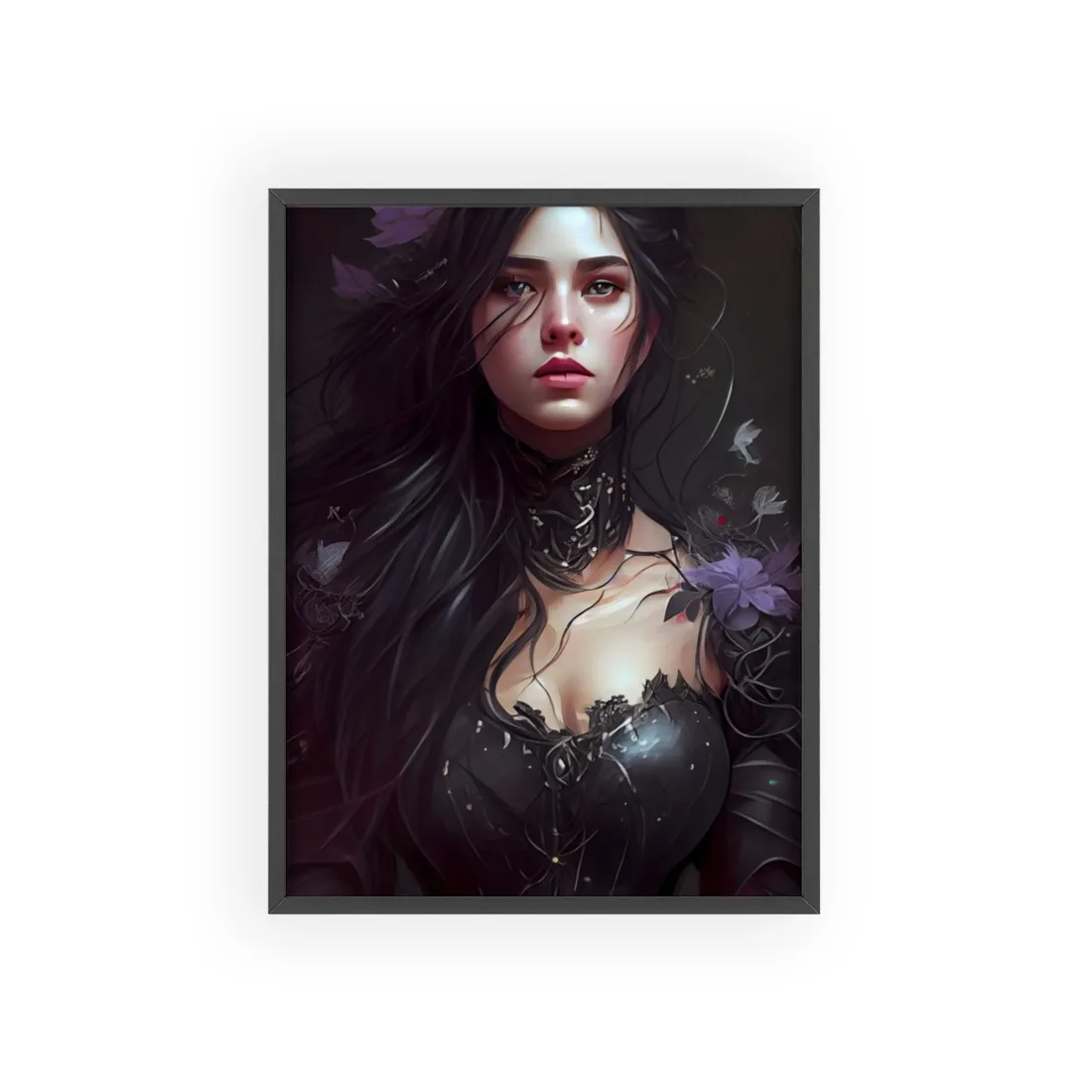 Striking Woman Portrait: Black Hair - Framed Poster