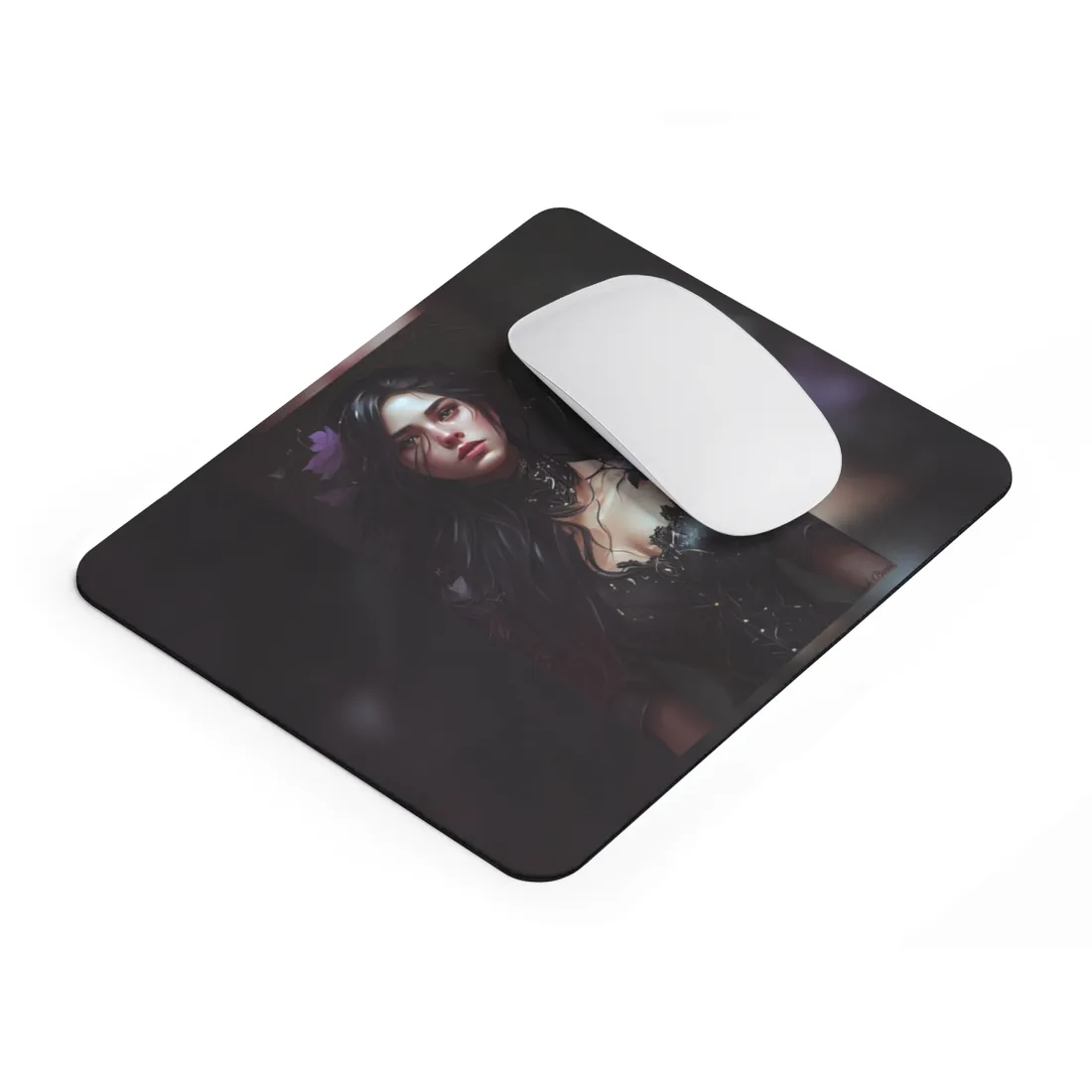 Striking Woman Portrait: Black Hair - Mouse Pad
