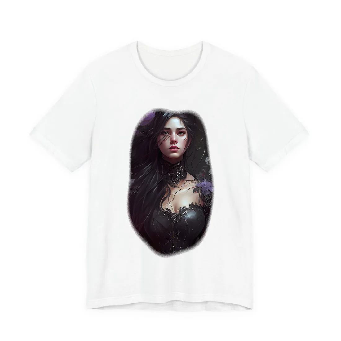 Striking Woman Portrait: Black Hair T-Shirt - T-Shirt (White)