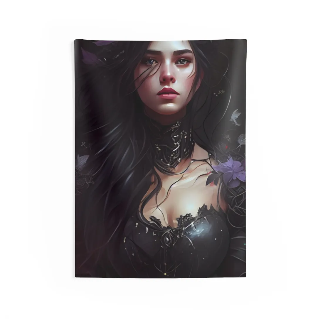 Striking Woman Portrait: Black Hair - Wall Tapestry