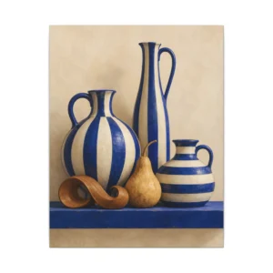 Striped Vases on Blue Shelf Canvas Print