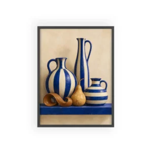 Striped Vases on Blue Shelf Framed Poster