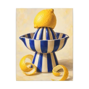 Lemon on Striped Citrus Juicer Canvas Print