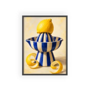 Lemon on Striped Citrus Juicer Framed Poster