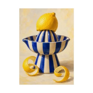 Lemon on Striped Citrus Juicer Poster
