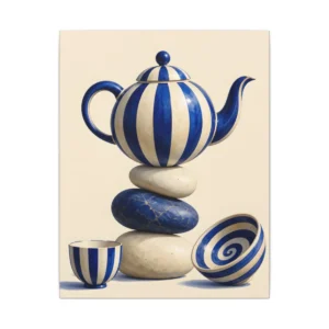 Striped Teapot on Stacked Stones Canvas Print