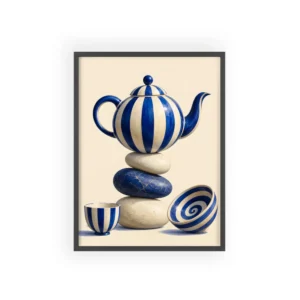 Striped Teapot on Stacked Stones Framed Poster
