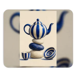 Striped Teapot on Stacked Stones Mouse Pad