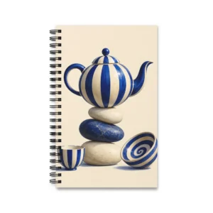 Striped Teapot on Stacked Stones Spiral Notebook