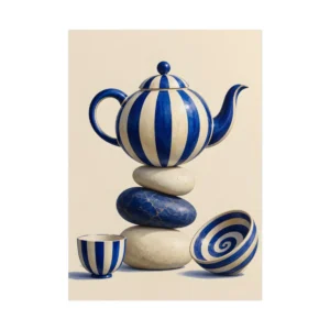 Striped Teapot on Stacked Stones Poster