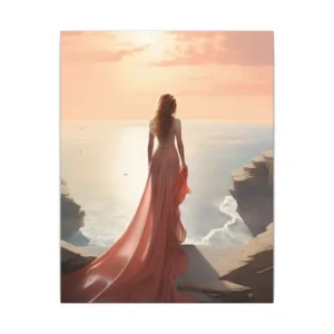 Woman Overlooking Sunset Sea Canvas Print