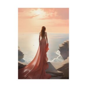 Woman Overlooking Sunset Sea Poster