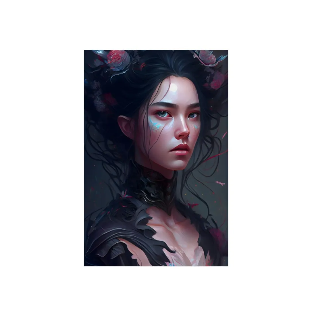 Stunning Black Haired Female Portrait in Elegant Dress - Metal Poster