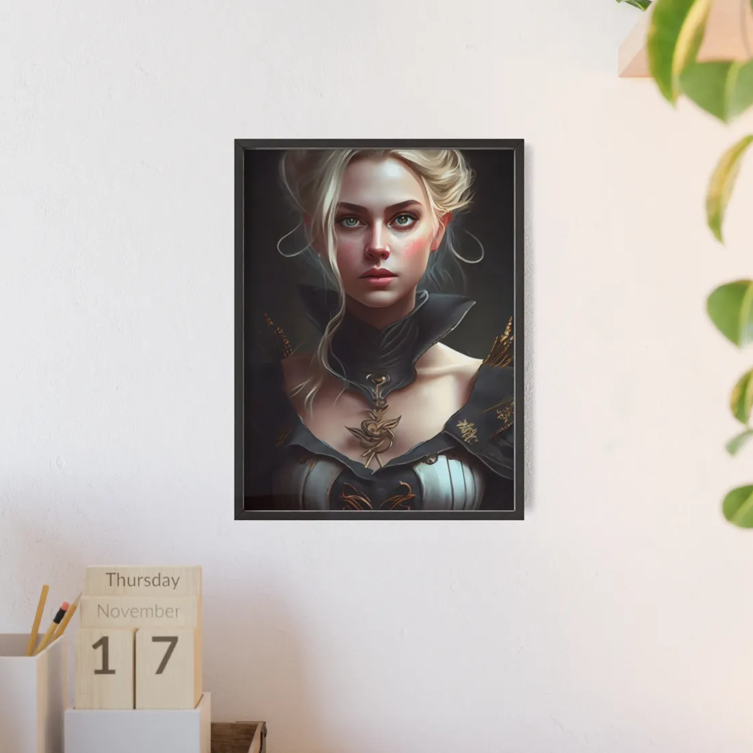 Stunning Blonde Portrait: Elegant Vintage Dress - Framed Poster