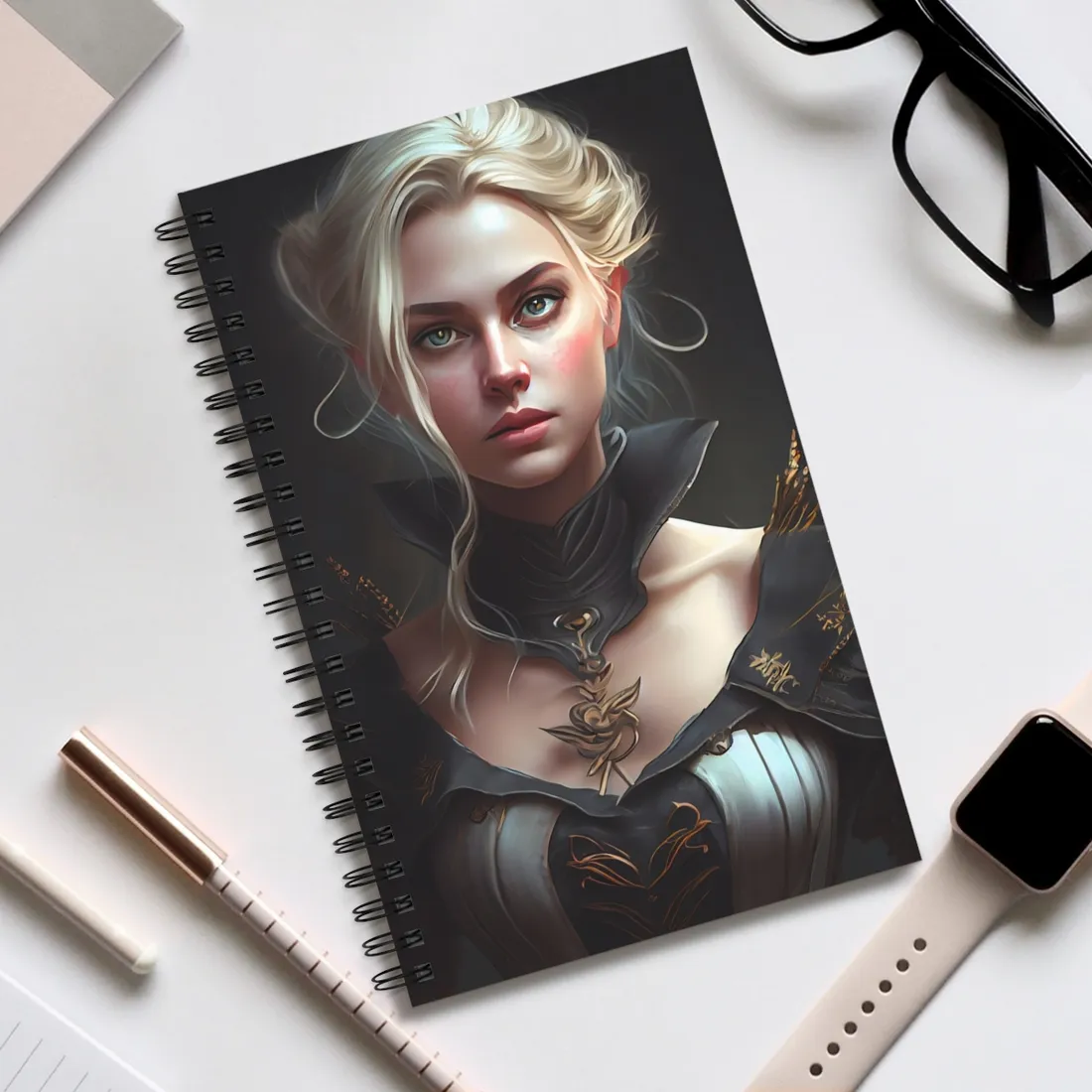 Stunning Blonde Portrait: Elegant Vintage Dress - Spiral Notebook