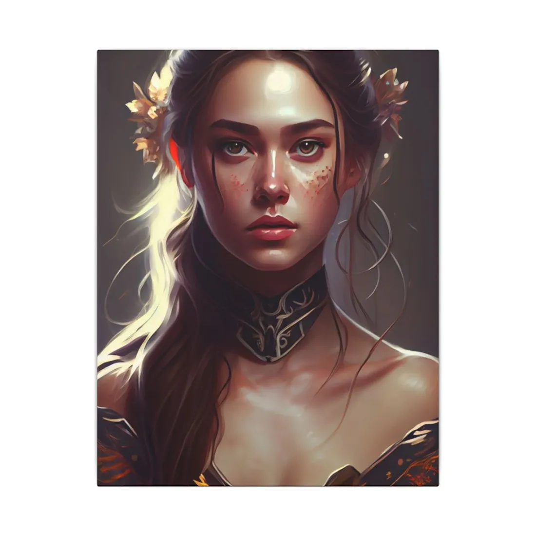 Stunning Female Portrait: Brown Hair Artwork in a Dramatic Style - Canvas