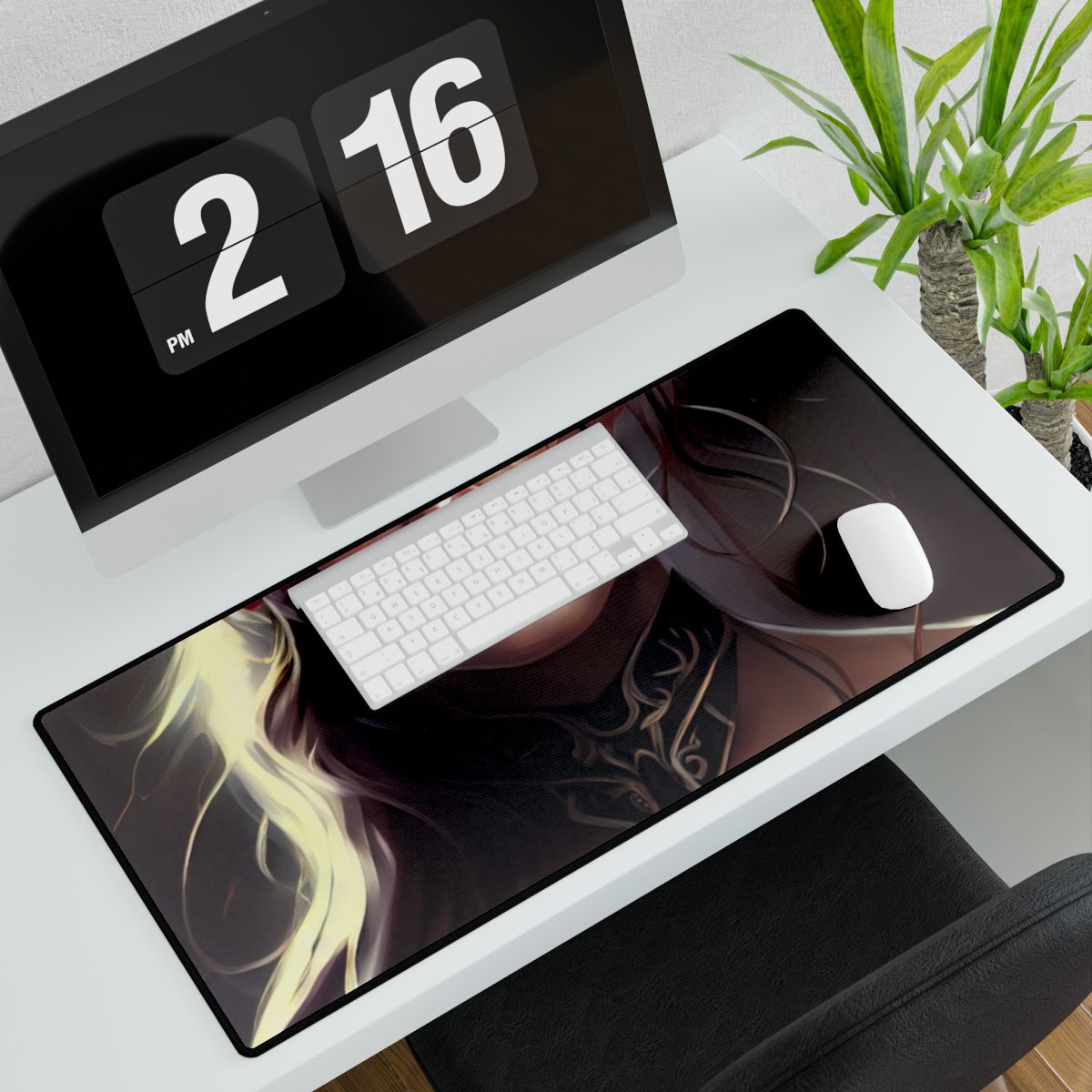 Stunning Female Portrait: Brown Hair Artwork in a Dramatic Style - Desk Mat