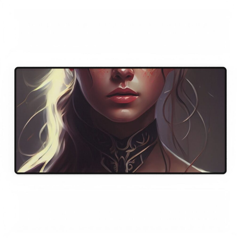 Stunning Female Portrait: Brown Hair Artwork in a Dramatic Style - Desk Mat