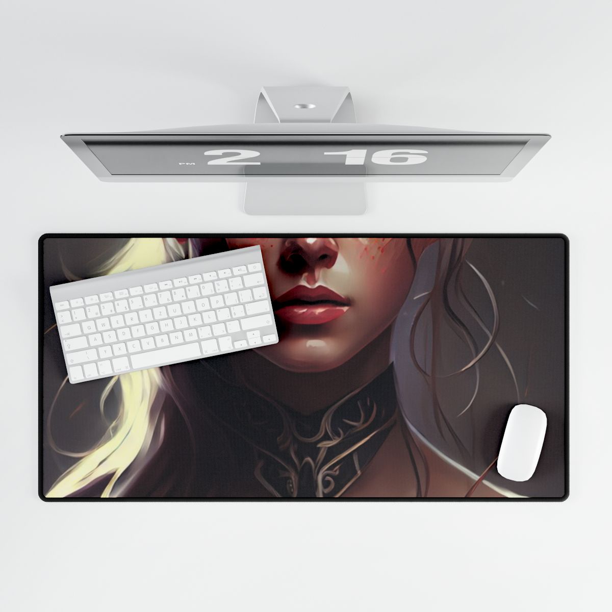 Stunning Female Portrait: Brown Hair Artwork in a Dramatic Style - Desk Mat