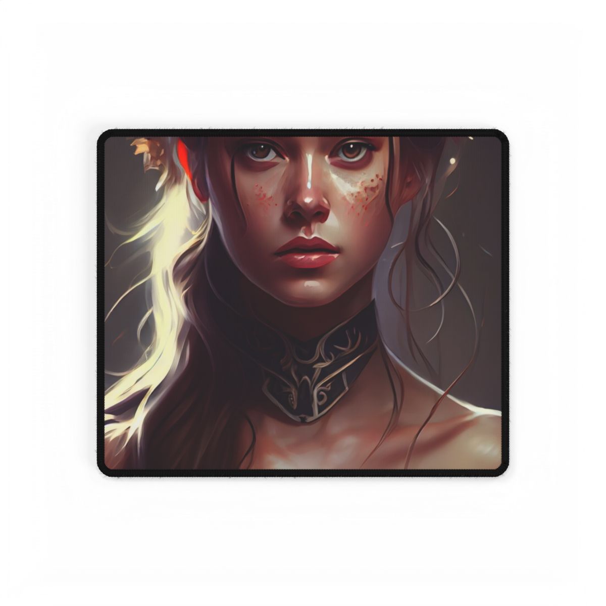 Stunning Female Portrait: Brown Hair Artwork in a Dramatic Style - Desk Mat