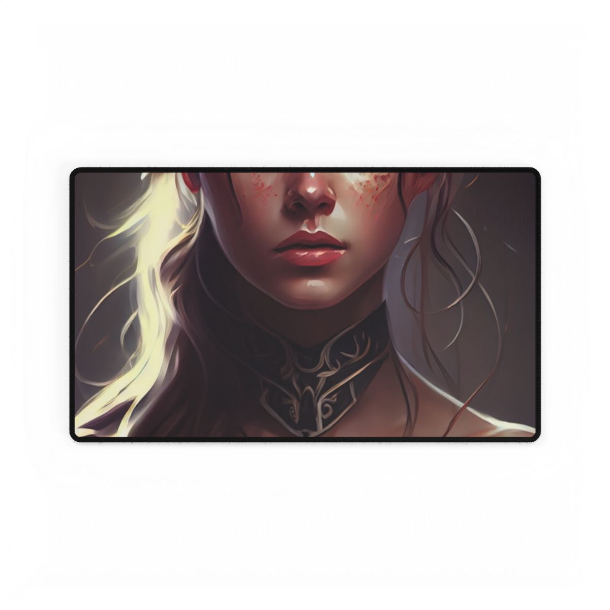 Stunning Female Portrait: Brown Hair Artwork in a Dramatic Style - Desk Mat