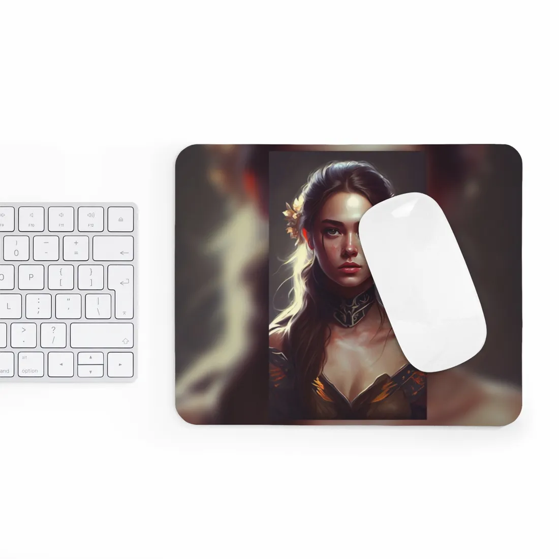 Stunning Female Portrait: Brown Hair Artwork in a Dramatic Style - Mouse Pad