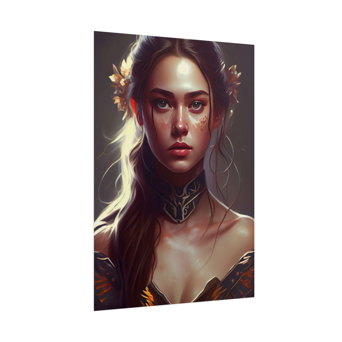 Stunning Female Portrait: Brown Hair Artwork in a Dramatic Style - Poster