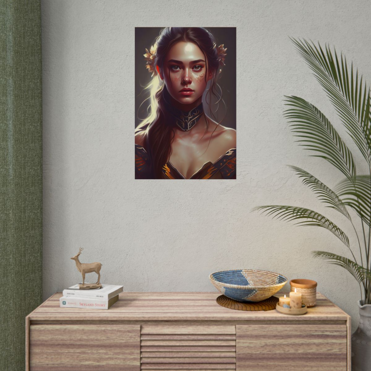 Stunning Female Portrait: Brown Hair Artwork in a Dramatic Style - Poster
