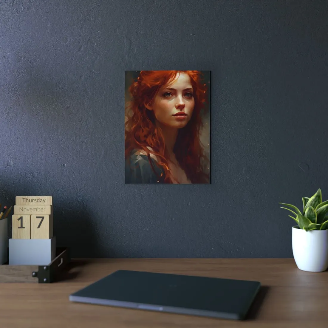 Stunning Redhead Female Portrait: Neutral Expression Art - Metal Poster