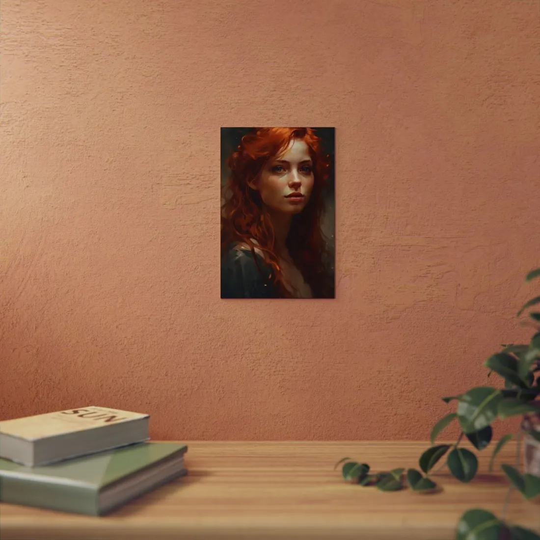 Stunning Redhead Female Portrait: Neutral Expression Art - Metal Poster