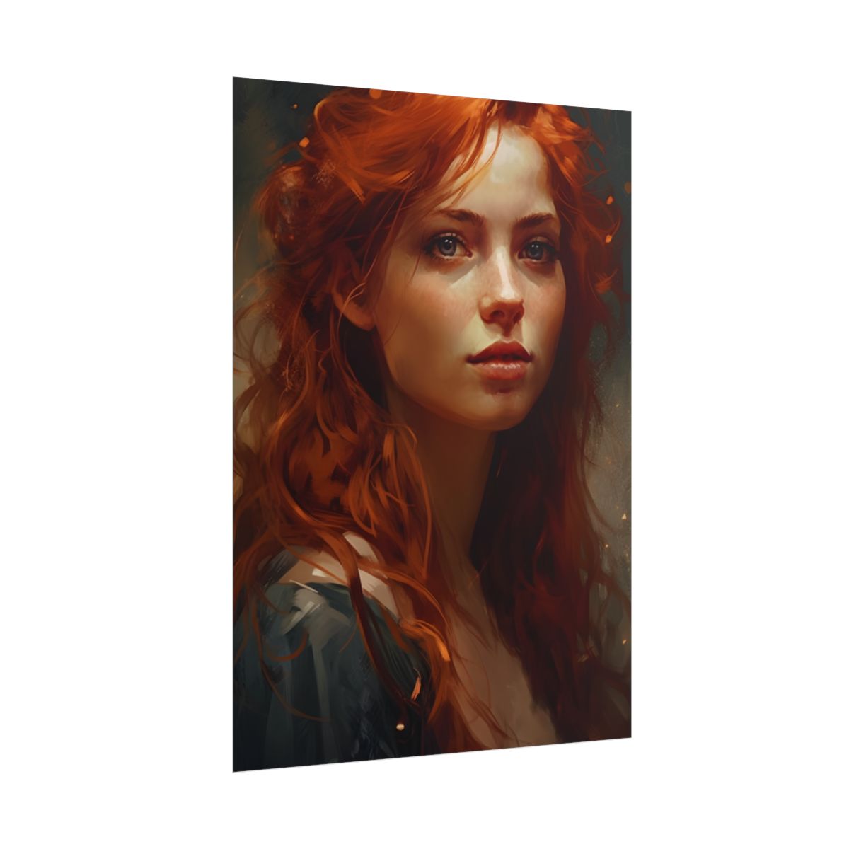 Stunning Redhead Female Portrait: Neutral Expression Art - Poster