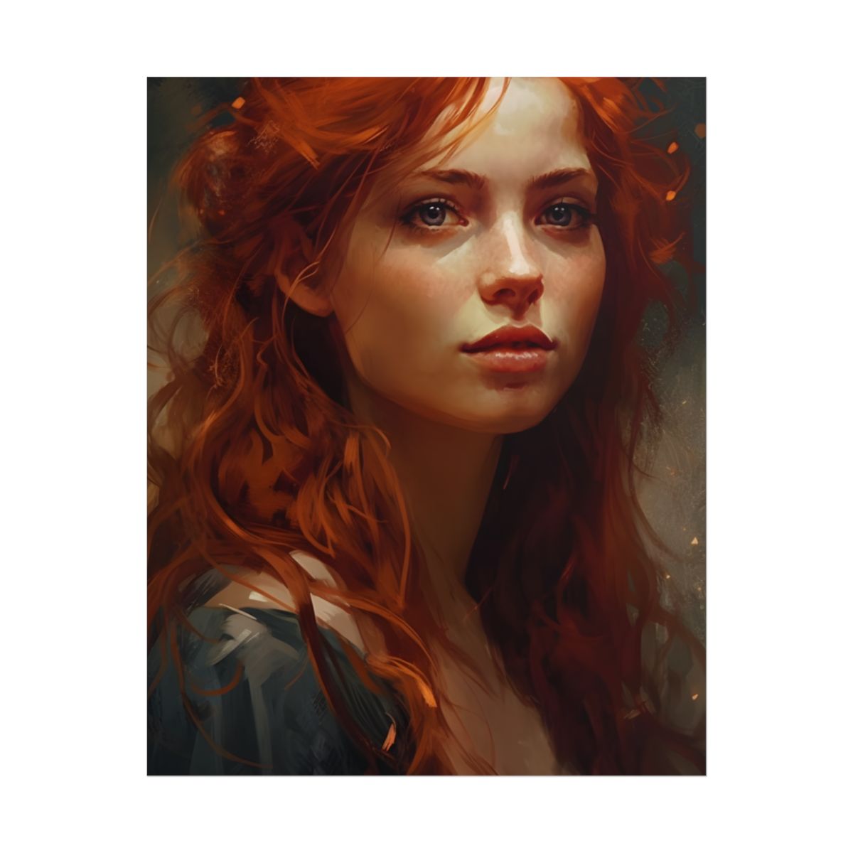 Stunning Redhead Female Portrait: Neutral Expression Art - Poster