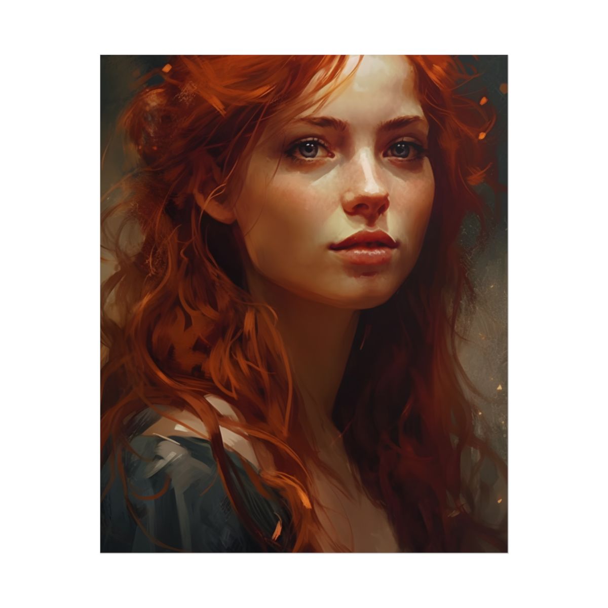 Stunning Redhead Female Portrait: Neutral Expression Art - Poster