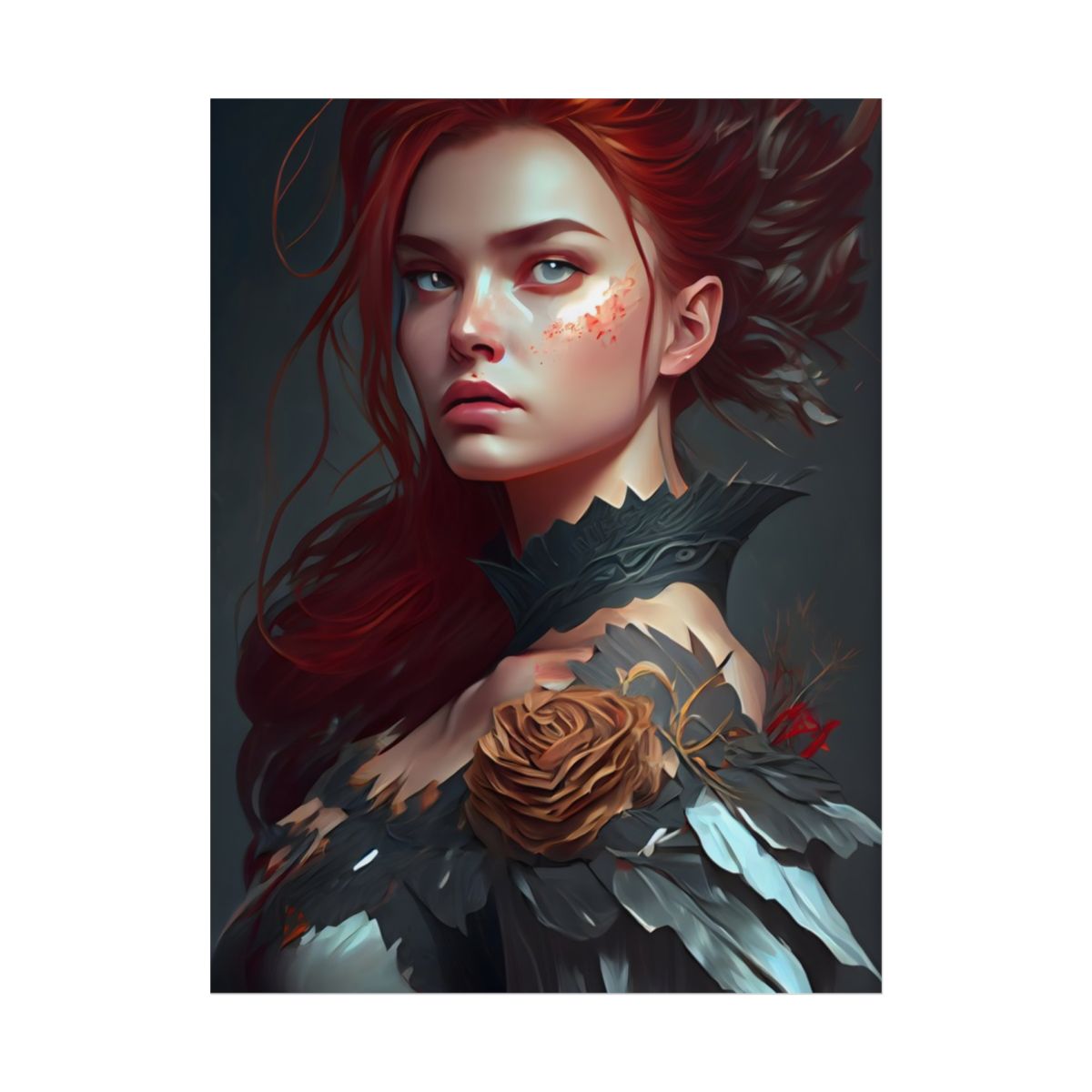 Stunning Redhead in Formal Dress: Elegant Portrait - Poster
