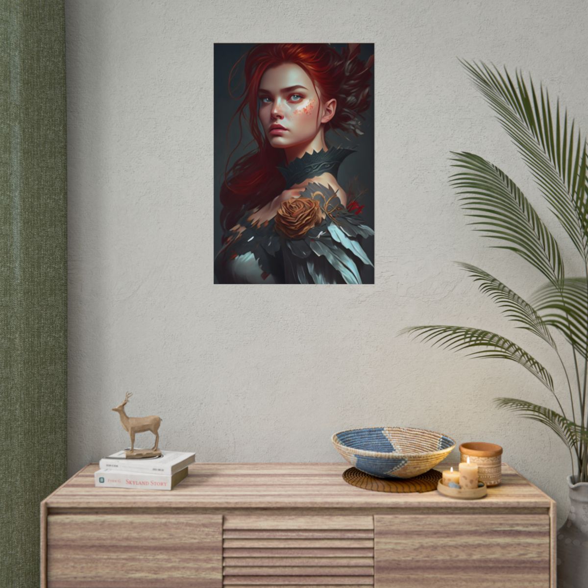 Stunning Redhead in Formal Dress: Elegant Portrait - Poster